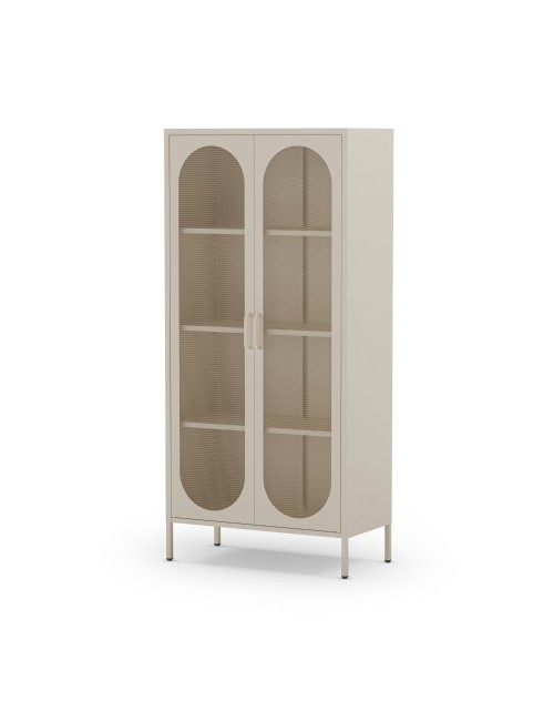Credenza alta in metallo Diora crema con 2 ante reticolate e 3 ripiani – Design industriale, anima versatile
