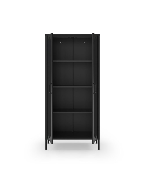 Credenza alta in metallo Diora nero con 2 ante reticolate e 3 ripiani – Design industriale, anima versatile
