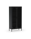 Credenza alta in metallo Diora nero con 2 ante reticolate e 3 ripiani – Design industriale, anima versatile