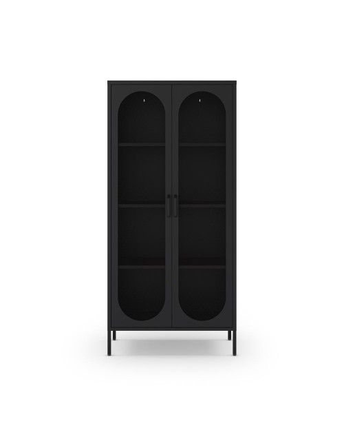 Credenza alta in metallo Diora nero con 2 ante reticolate e 3 ripiani – Design industriale, anima versatile