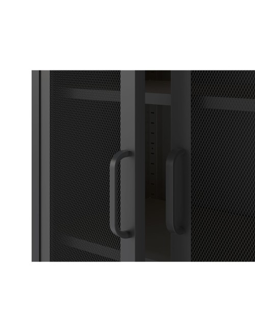 Credenza alta in metallo Diora nero con 2 ante reticolate e 3 ripiani – Design industriale, anima versatile