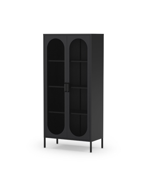 Credenza alta in metallo Diora nero con 2 ante reticolate e 3 ripiani – Design industriale, anima versatile
