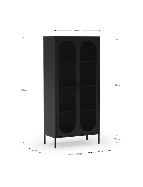 Credenza alta in metallo Diora nero con 2 ante reticolate e 3 ripiani – Design industriale, anima versatile