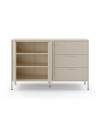 Credenza in metallo Diora crema con 2 ante reticolate e 3 cassetti – Design industriale, anima versatile