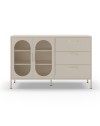 Credenza in metallo Diora crema con 2 ante reticolate e 3 cassetti – Design industriale, anima versatile