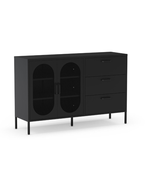 Credenza in metallo Diora nero con 2 ante reticolate e 3 cassetti – Design industriale, anima versatile