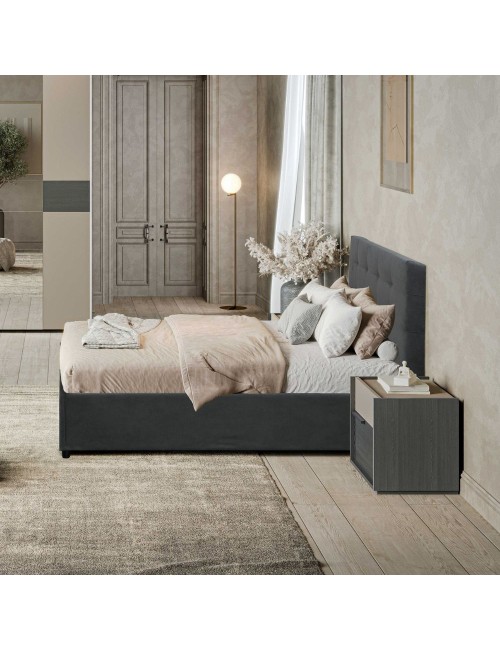 Camera da letto Tania grigio e talco armadio scorrevole con specchi e letto contenitore Ascoli