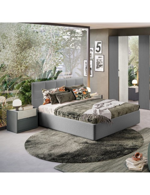 Camera da letto Faba armadio con specchi e ante grigio e cemento e letto contenitore Ascoli
