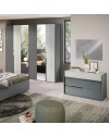 Camera da letto Faba armadio con specchi e ante grigio e cemento e letto contenitore Ascoli