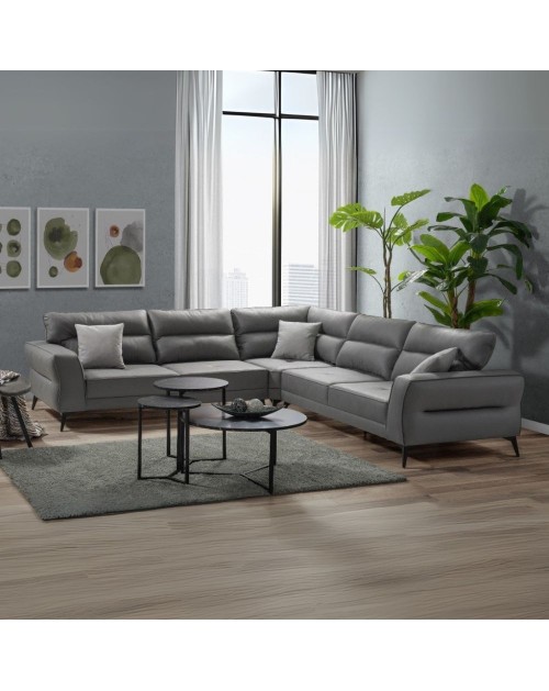Divano angolare Sigmar tessuto grigio Prada6 con seduta traslante 300x250x100H