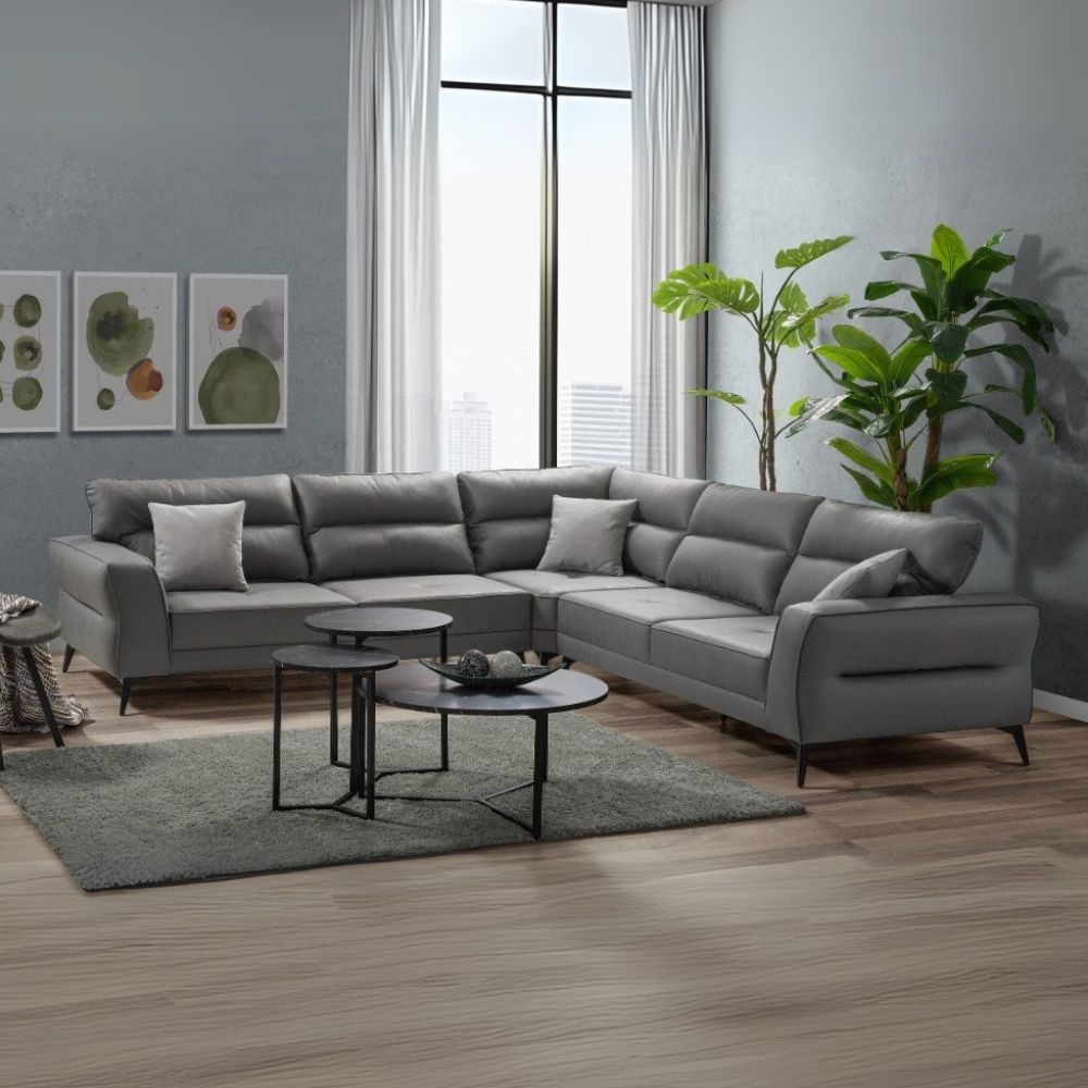 Divano angolare Sigmar tessuto grigio Prada6 con seduta traslante 300x250x100H