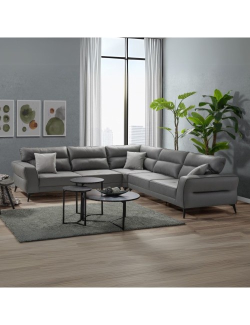 Divano angolare Sigmar tessuto grigio Prada6 con seduta traslante 300x250x100H