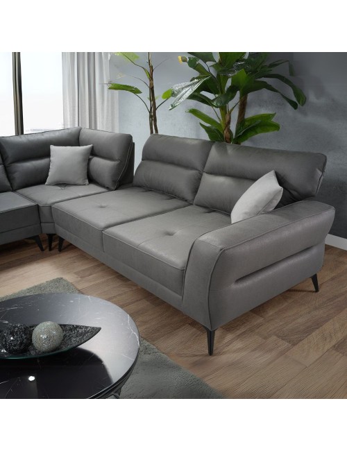 Divano angolare Sigmar tessuto grigio Prada6 con seduta traslante 300x250x100H