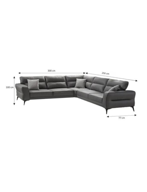 Divano angolare Sigmar tessuto grigio Prada6 con seduta traslante 300x250x100H