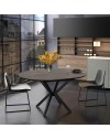 Tavolo rotondo allungabile Dobok piano effetto marmo brown lucido 126x126x76H con gambe nere