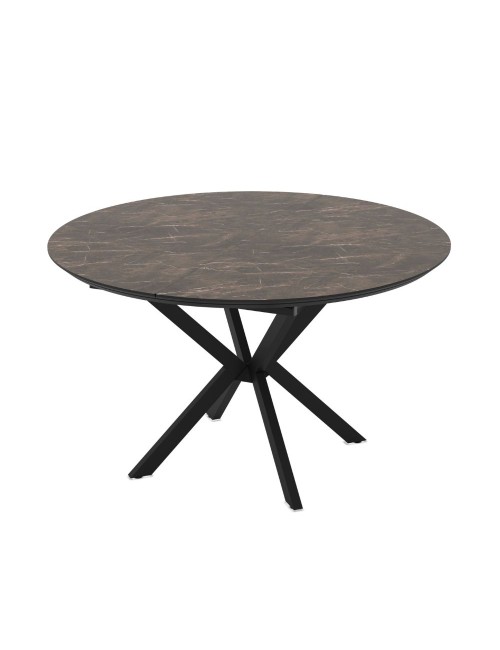 Tavolo rotondo allungabile Dobok piano effetto marmo brown lucido 126x126x76H con gambe nere
