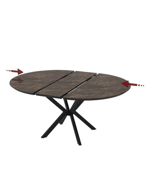 Tavolo rotondo allungabile Dobok piano effetto marmo brown lucido 126x126x76H con gambe nere