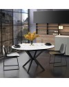 Tavolo rotondo allungabile Dobok piano effetto marmo bianco opaco 126x126x76H con gambe nere
