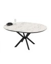 Tavolo rotondo allungabile Dobok piano effetto marmo bianco opaco 126x126x76H con gambe nere