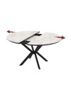 Tavolo rotondo allungabile Dobok piano effetto marmo bianco opaco 126x126x76H con gambe nere