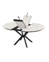 Tavolo rotondo allungabile Dobok piano effetto marmo bianco opaco 126x126x76H con gambe nere