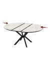 Tavolo rotondo allungabile Dobok piano effetto marmo bianco opaco 126x126x76H con gambe nere