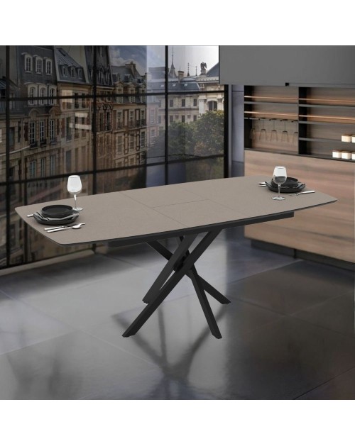 Tavolo allungabile piano grigio tortora e gambe in metallo nero Filis 145x90x76H