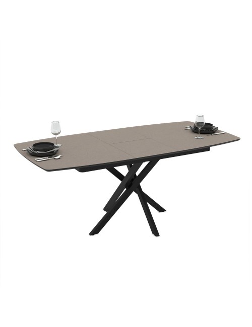 Tavolo allungabile piano grigio tortora e gambe in metallo nero Filis 145x90x76H