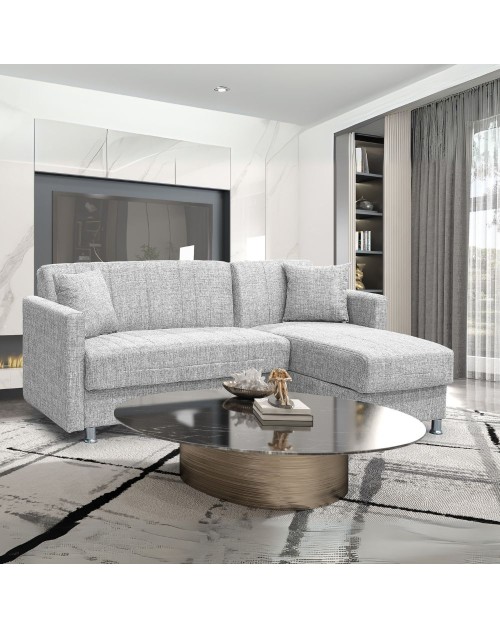 Divano letto Oasis con penisola contenitore reversibile tessuto grigio chiaro 200x134x80H