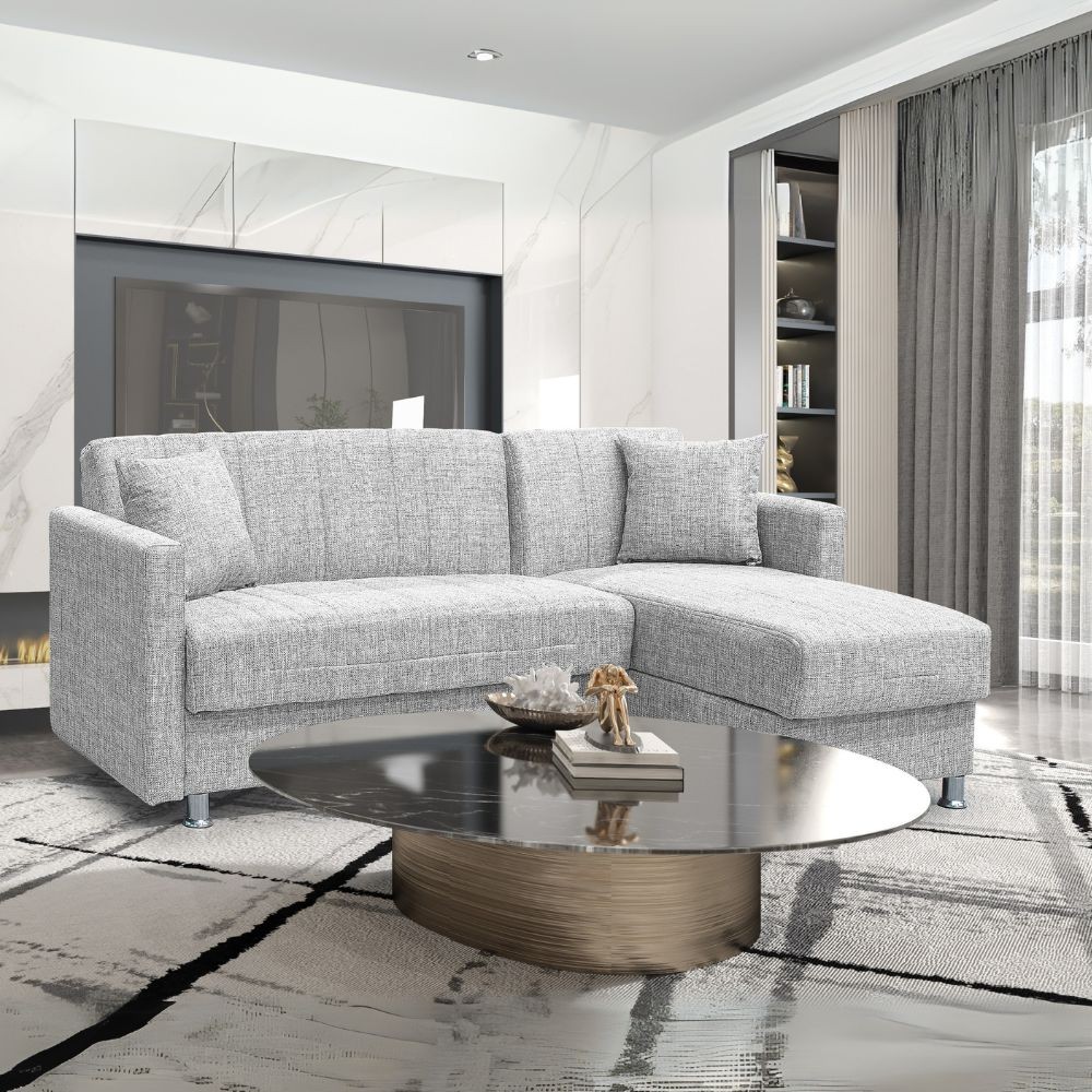 Divano letto Oasis con penisola contenitore reversibile tessuto grigio chiaro 200x134x80H