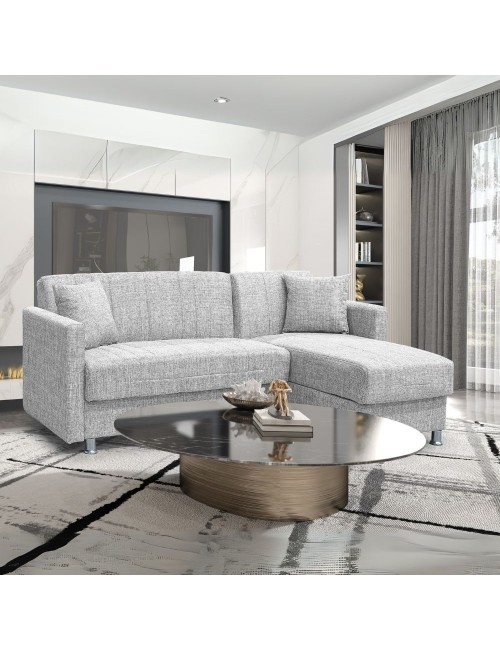 Divano letto Oasis con penisola contenitore reversibile tessuto grigio chiaro 200x134x80H