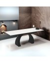 Tavolo allungabile Libra con piano in ceramica effetto marmo bianco e base arcuata nera 140x80x76H