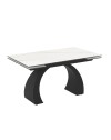 Tavolo allungabile Libra con piano in ceramica effetto marmo bianco e base arcuata nera 140x80x76H