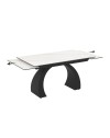 Tavolo allungabile Libra con piano in ceramica effetto marmo bianco e base arcuata nera 140x80x76H