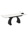 Tavolo allungabile Libra con piano in ceramica effetto marmo bianco e base arcuata nera 140x80x76H