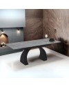 Tavolo allungabile Libra con piano in ceramica effetto marmo grigio e base arcuata nera 140x80x76H
