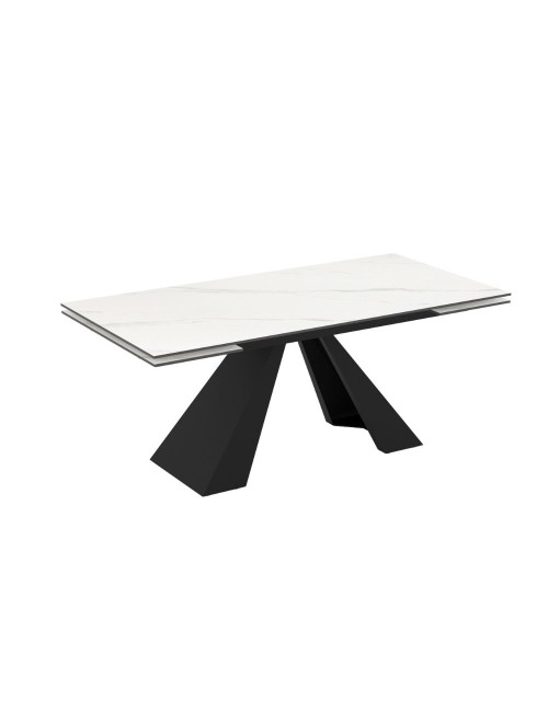 Tavolo allungabile Monza piano in ceramica effetto marmo bianco e gambe in metallo nero 180x90x77H
