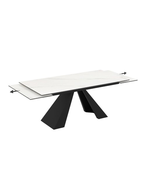 Tavolo allungabile Monza piano in ceramica effetto marmo bianco e gambe in metallo nero 180x90x77H