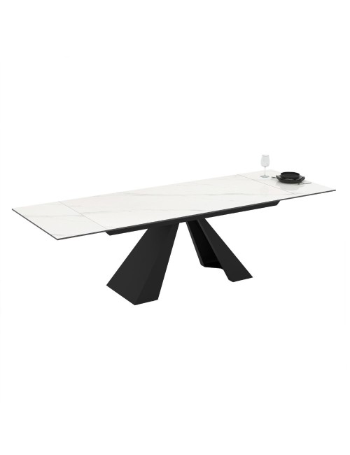Tavolo allungabile Monza piano in ceramica effetto marmo bianco e gambe in metallo nero 180x90x77H