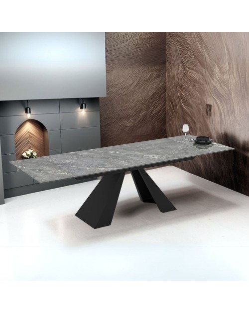 Tavolo allungabile Monza piano in ceramica effetto marmo grigio e gambe in metallo nero 180x90x77H
