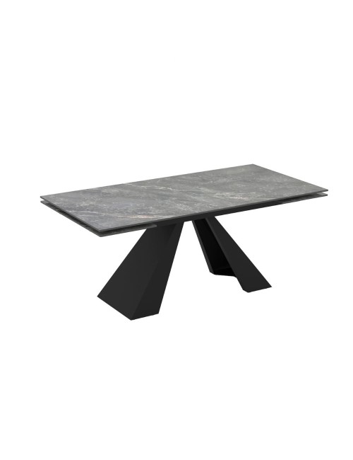 Tavolo allungabile Monza piano in ceramica effetto marmo grigio e gambe in metallo nero 180x90x77H