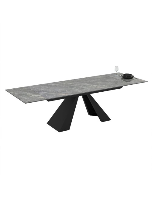Tavolo allungabile Monza piano in ceramica effetto marmo grigio e gambe in metallo nero 180x90x77H