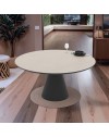 Tavolo girevole allungabile Yandan con piano colore cashmere e base conica in metallo nero 150x94x76H