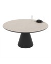 Tavolo girevole allungabile Yandan con piano colore cashmere e base conica in metallo nero 150x94x76H