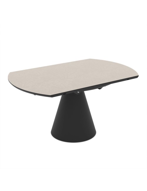 Tavolo girevole allungabile Yandan con piano colore cashmere e base conica in metallo nero 150x94x76H