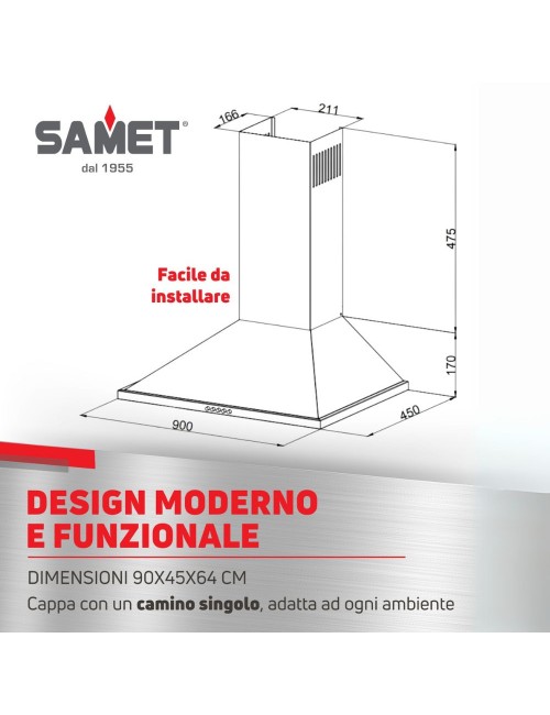 Cappa a Piramide 90 cm Eolo 90 Samet Colore Nero Prezzo
