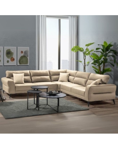 Divano angolare Sigmar tessuto beige Prada2 con seduta traslante 300x250x100H