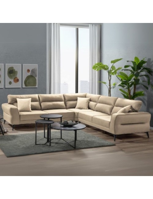 Divano angolare Sigmar tessuto beige Prada2 con seduta traslante 300x250x100H