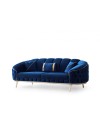 Divano 3 posti design chesterfield in velluto avvolgente blu e gambe oro Bentley Babyface14 250x88x88H