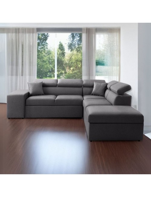 Divano letto angolare reversibile NewBelen grigio scuro pouf contenitore 280x230x77H